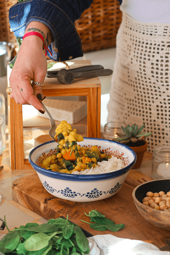 Caril de Grão Abóbora e Espinafres